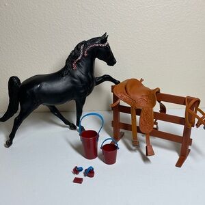 Black Horse Toy with Saddle and Accessories